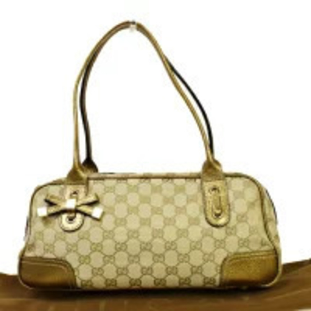 Gucci Princy Shoulder Bag GG Beige Gold Canvas Leather